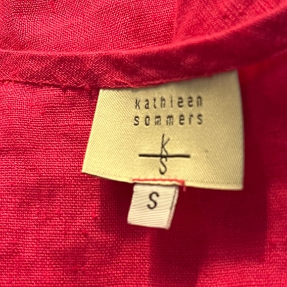 KATHLEEN SOMMERS Pure Linen Pink Top Button Up Sz S Made In USA - Picture 3 of 3